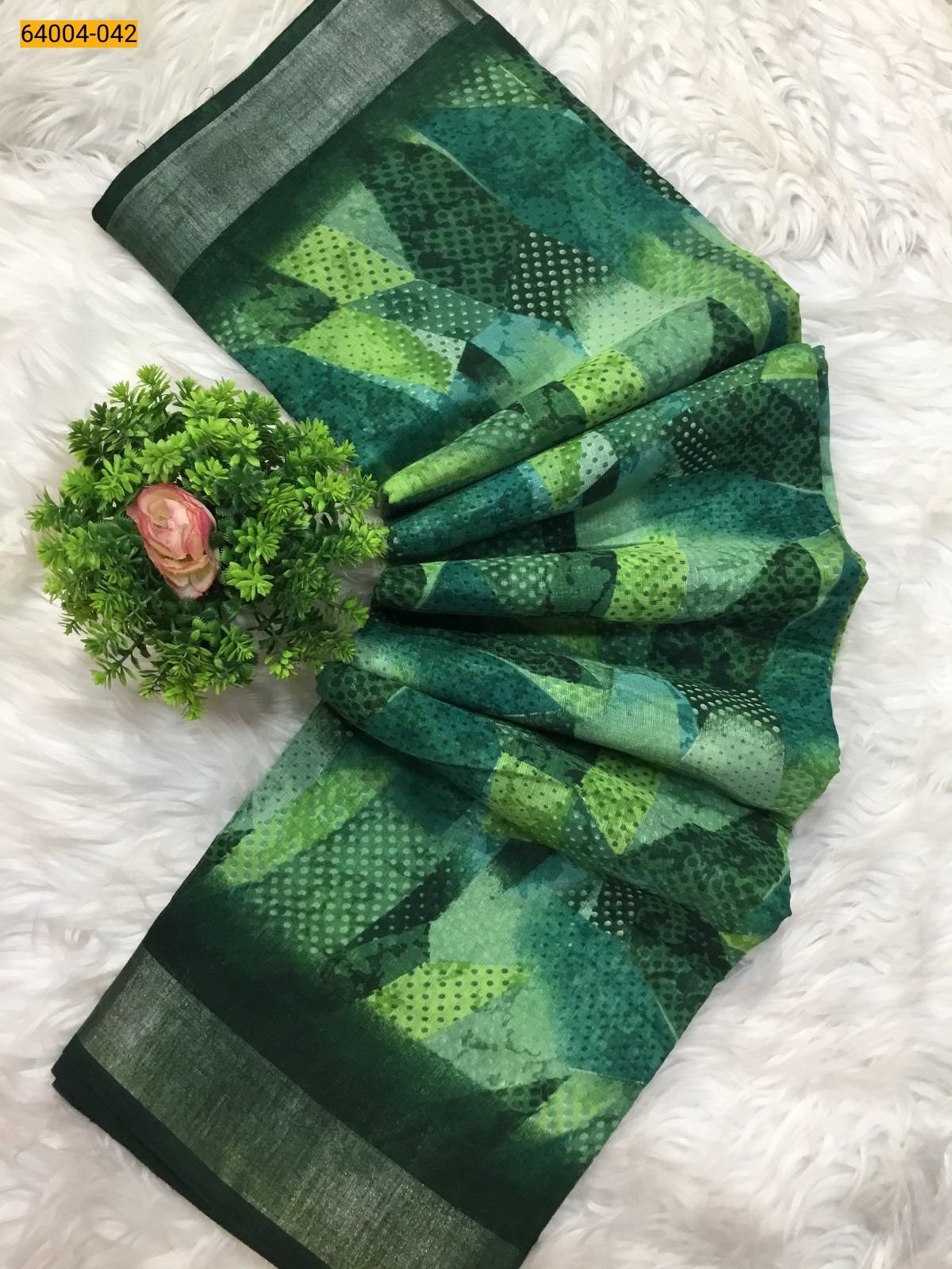 Linen cotton printed sarees