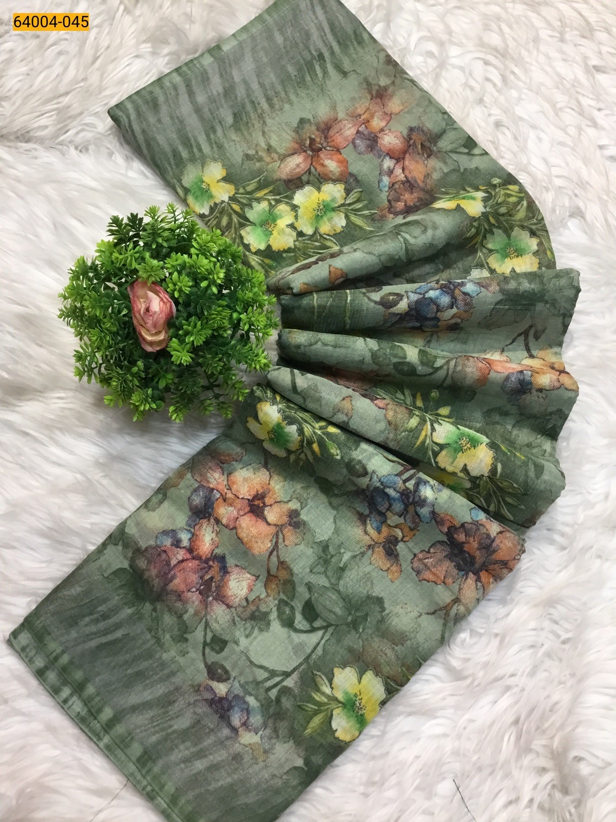 Linen cotton printed sarees