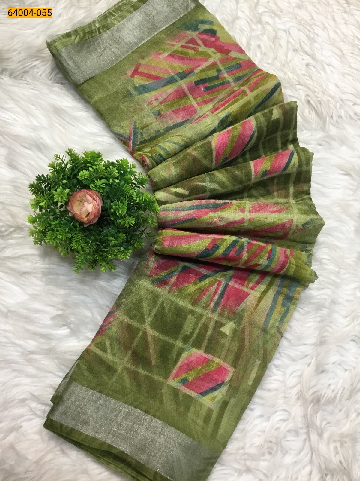 Linen cotton printed sarees