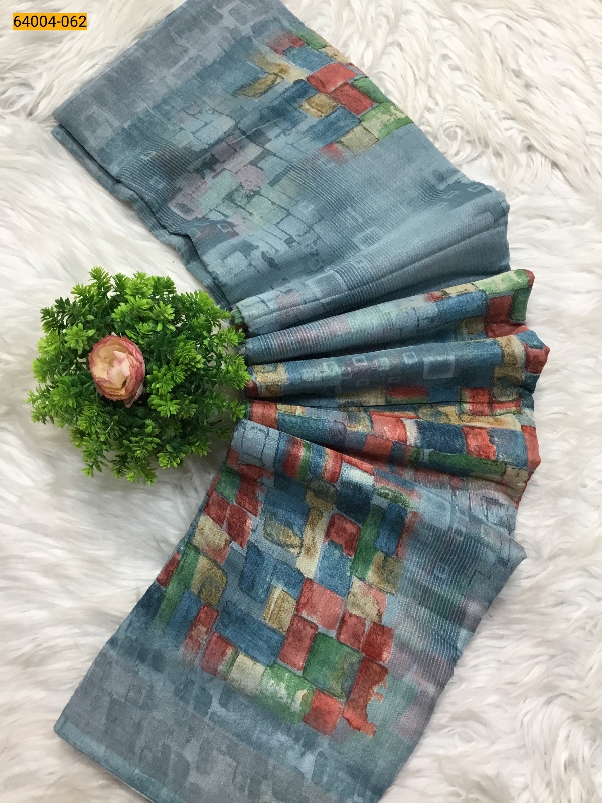 Blue Linen cotton printed sarees