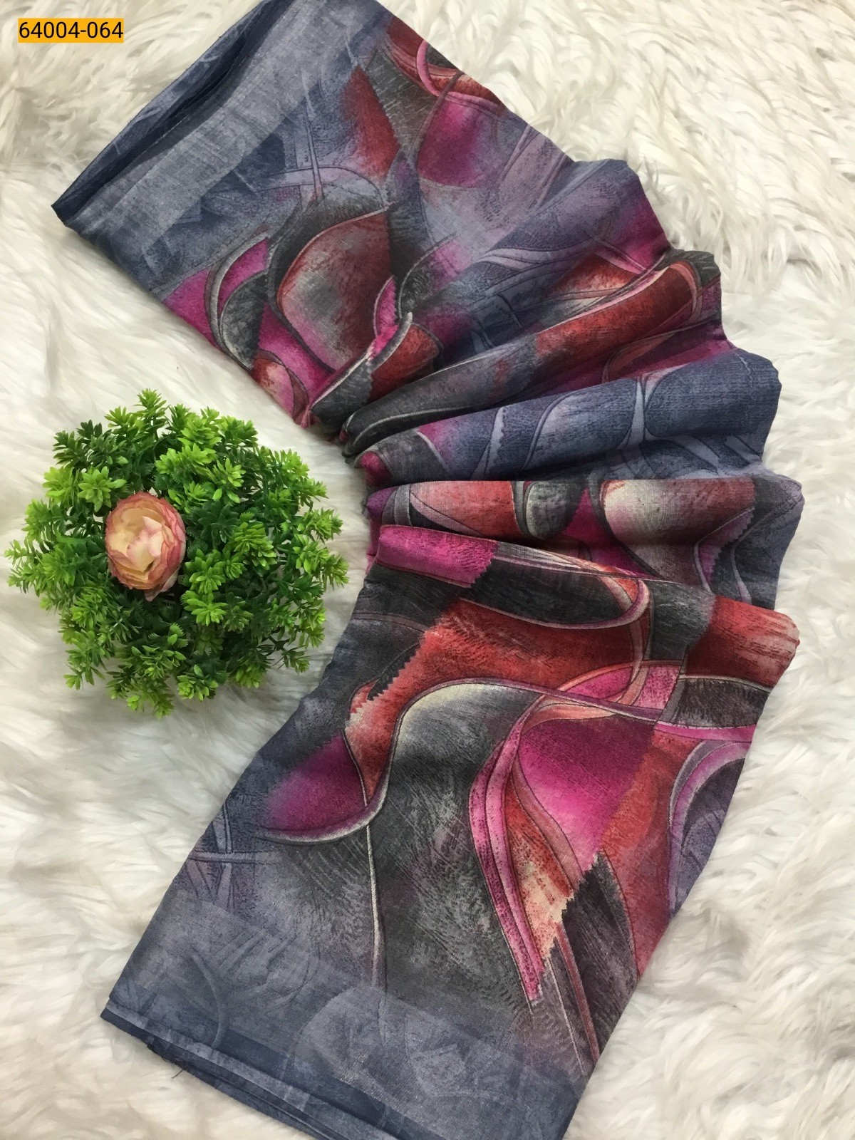 Gray Linen cotton printed sarees