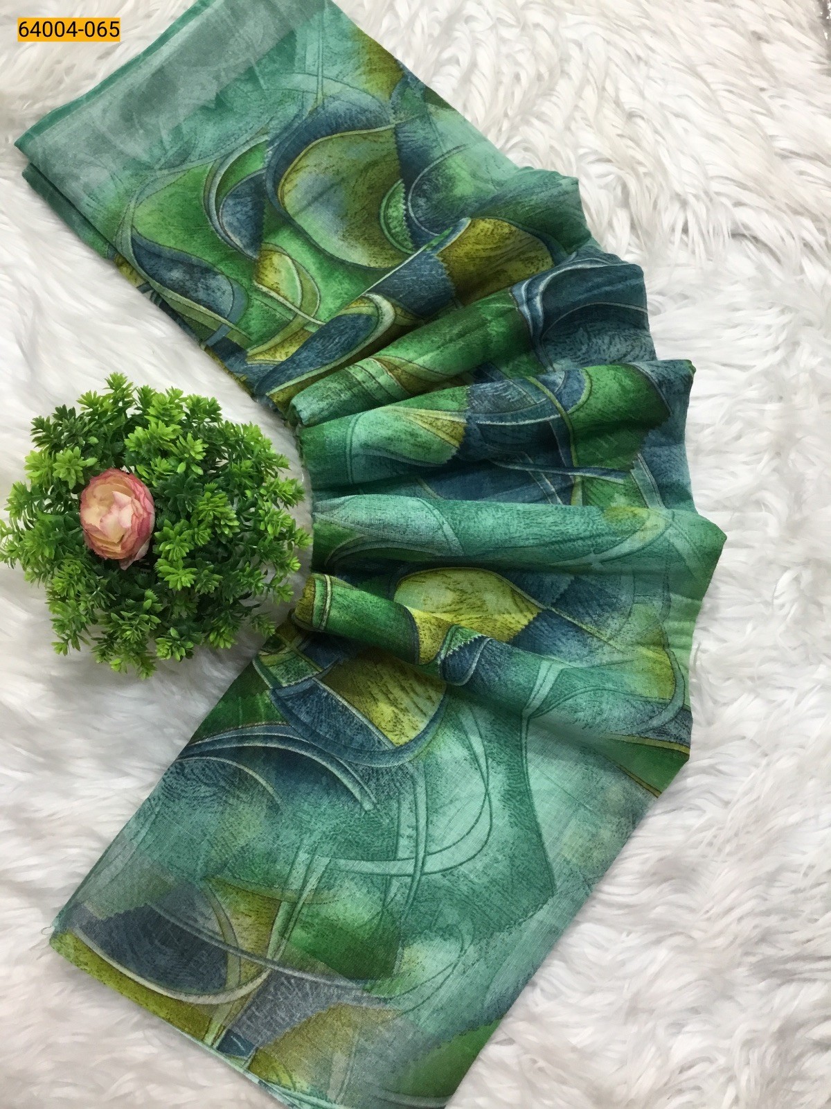 Green Linen cotton printed sarees