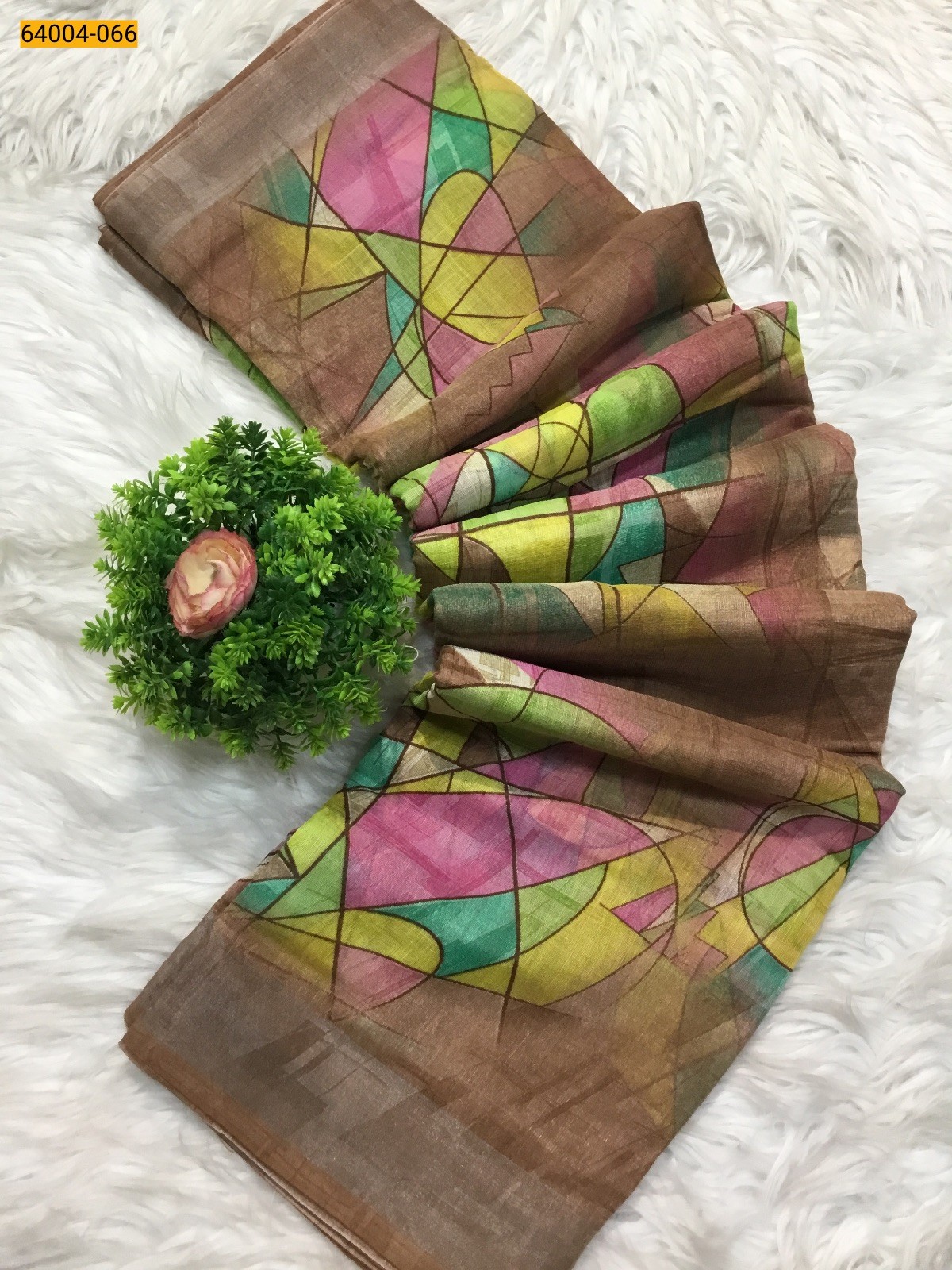 Brown Linen cotton printed sarees