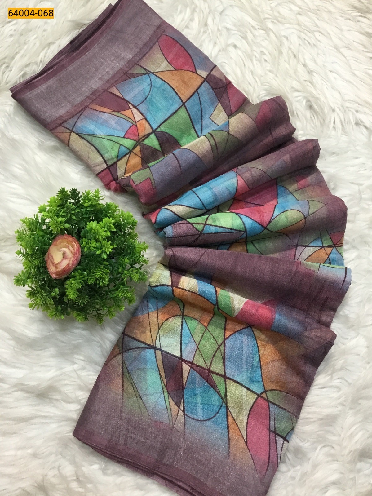 Pink Linen cotton printed sarees