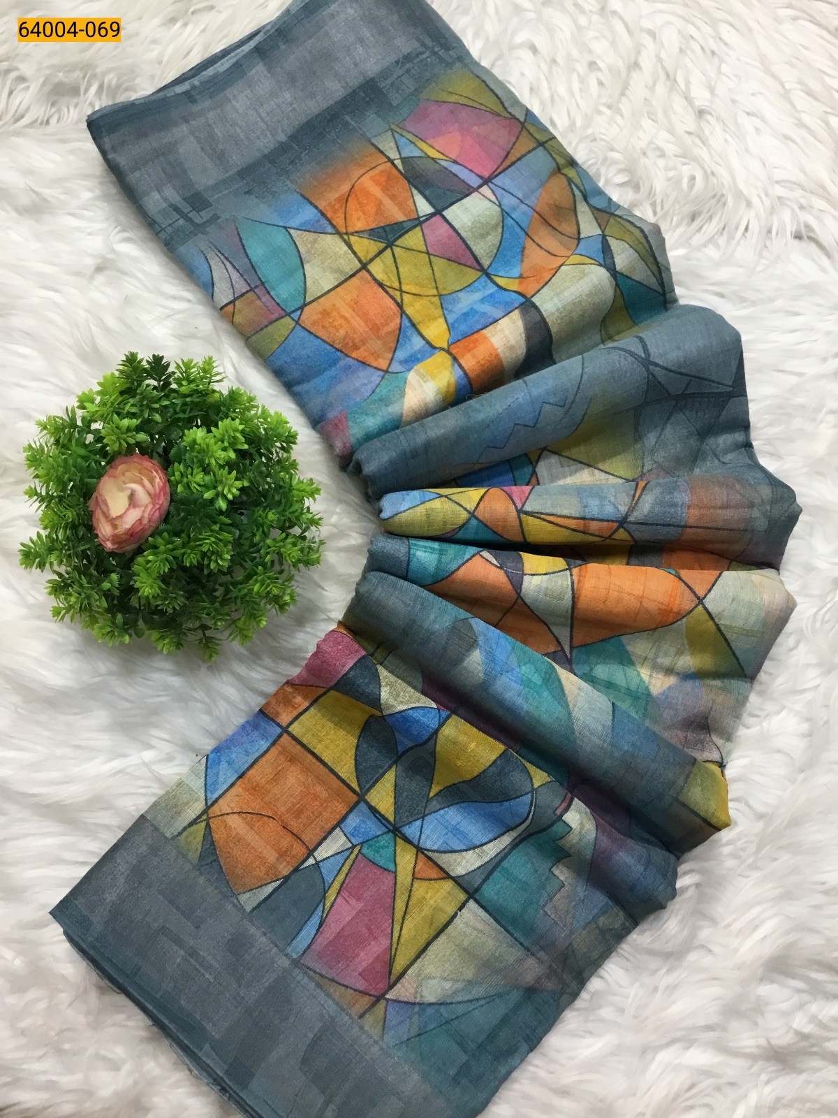 Blue Linen cotton printed sarees
