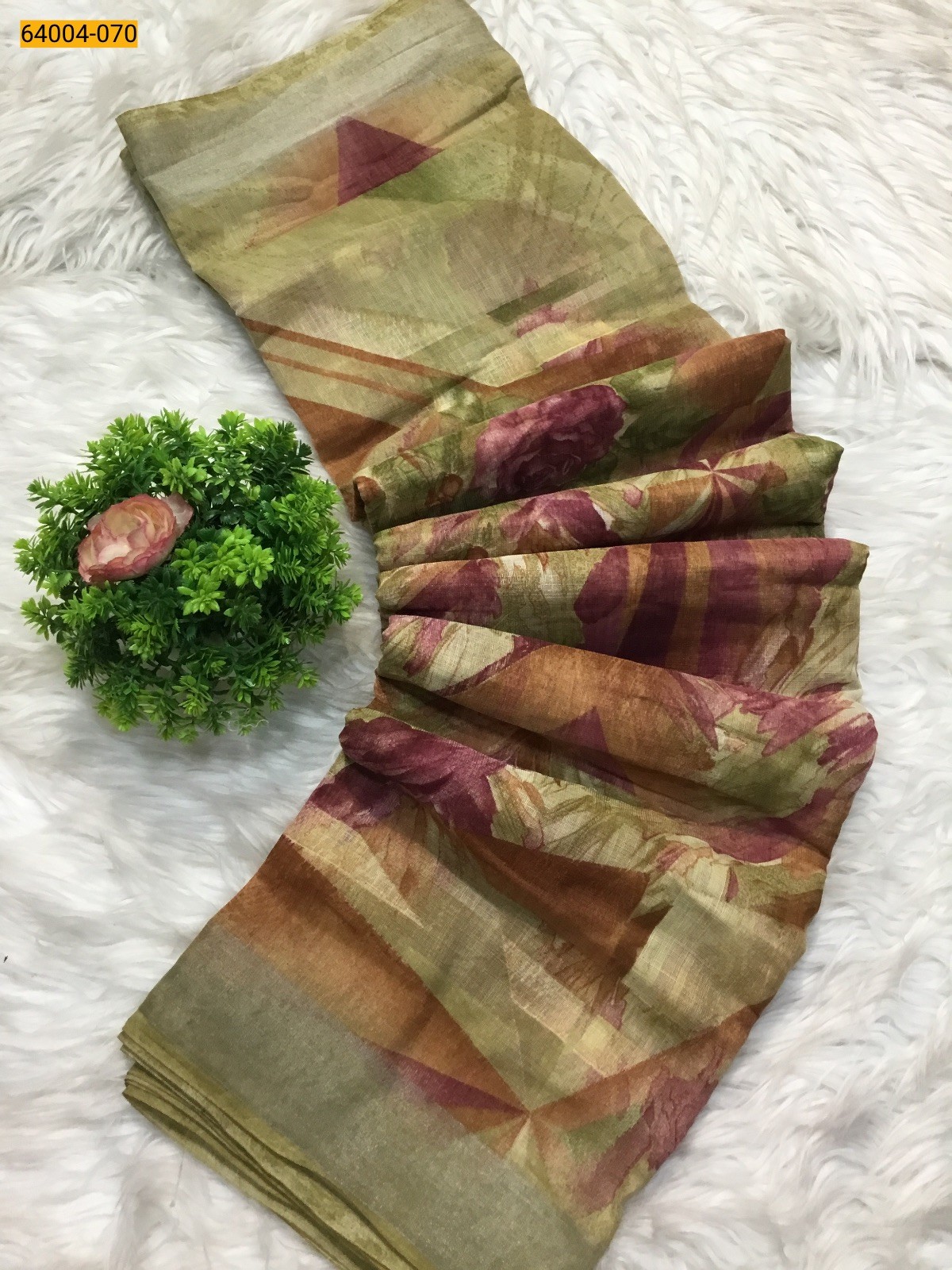 Sandal Linen cotton printed sarees