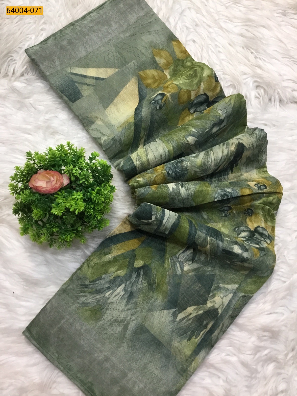 Olive green Linen cotton printed sarees