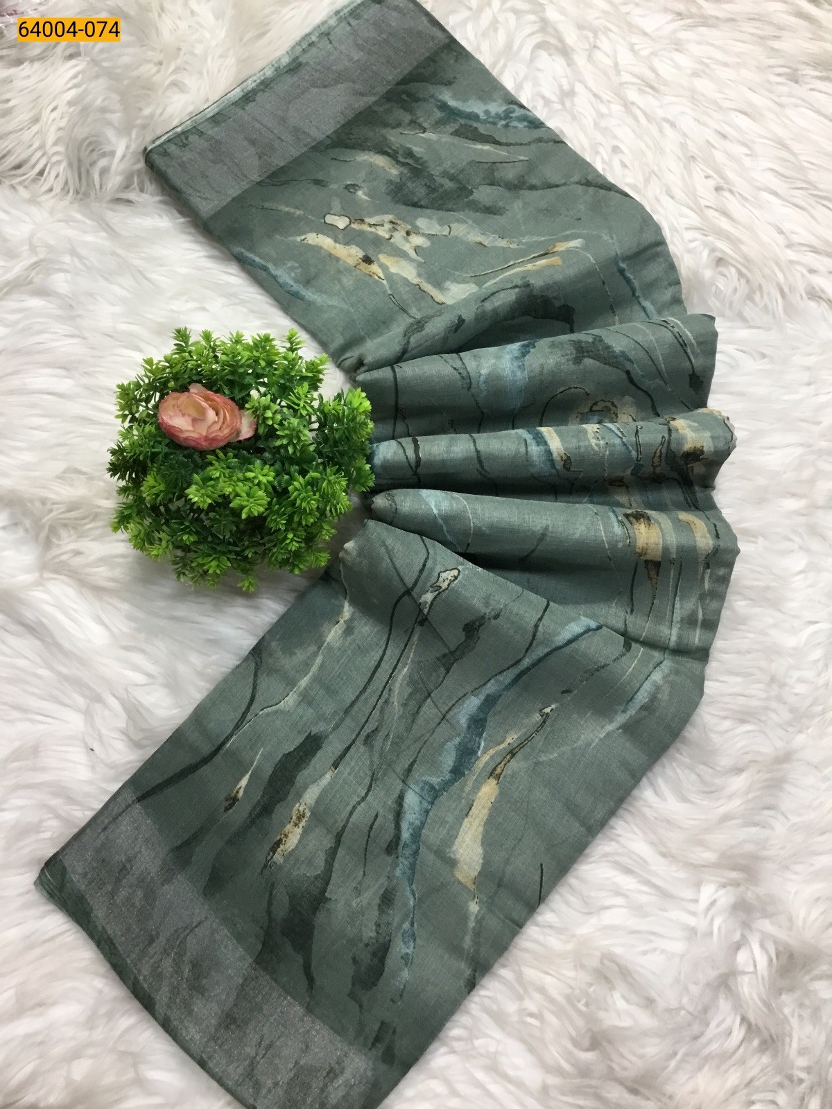 Linen cotton printed sarees