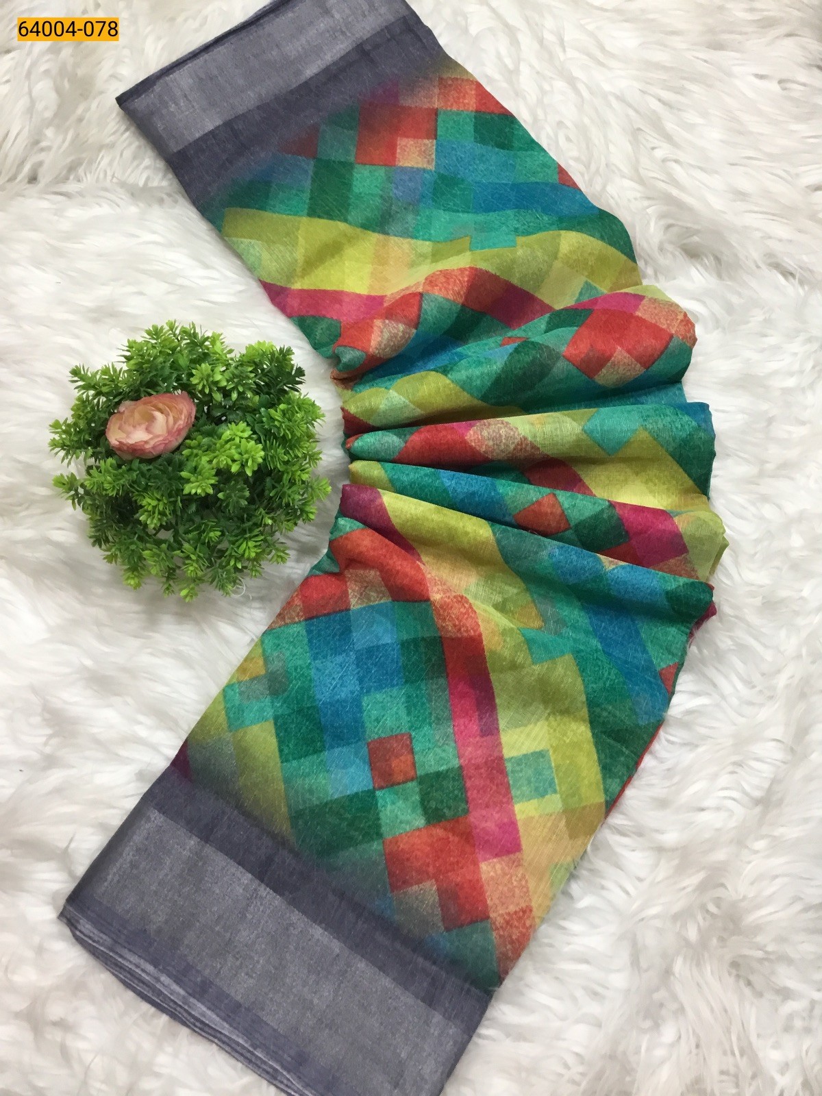 Multi Linen cotton printed sarees