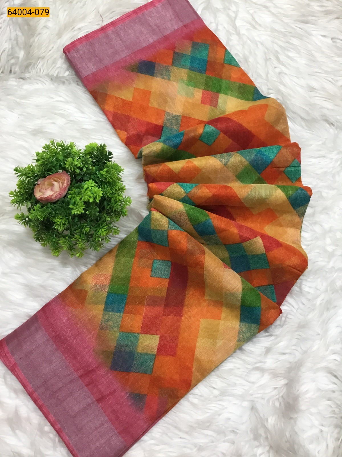 Multi Linen cotton printed sarees