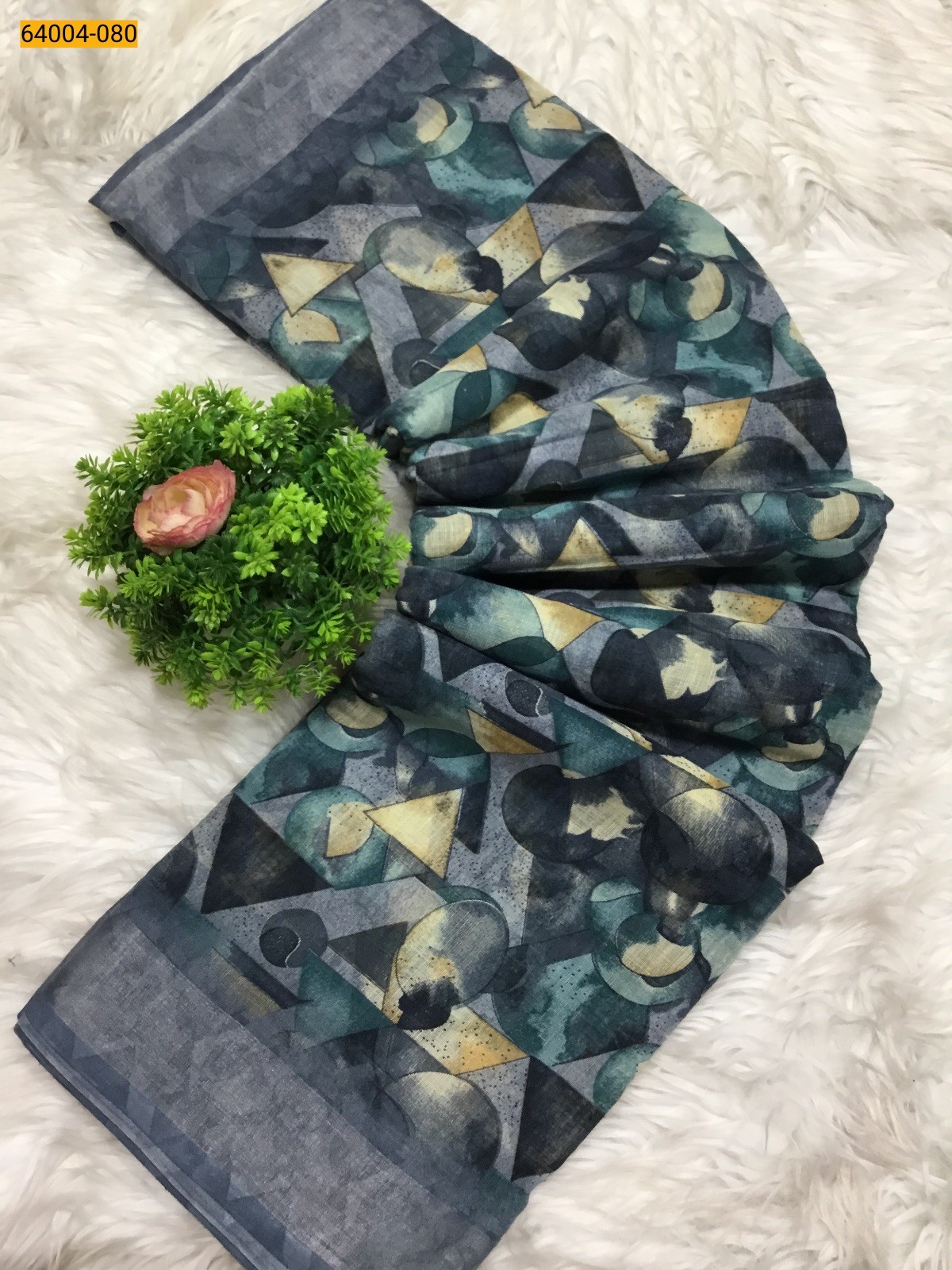 Blue Linen cotton printed sarees