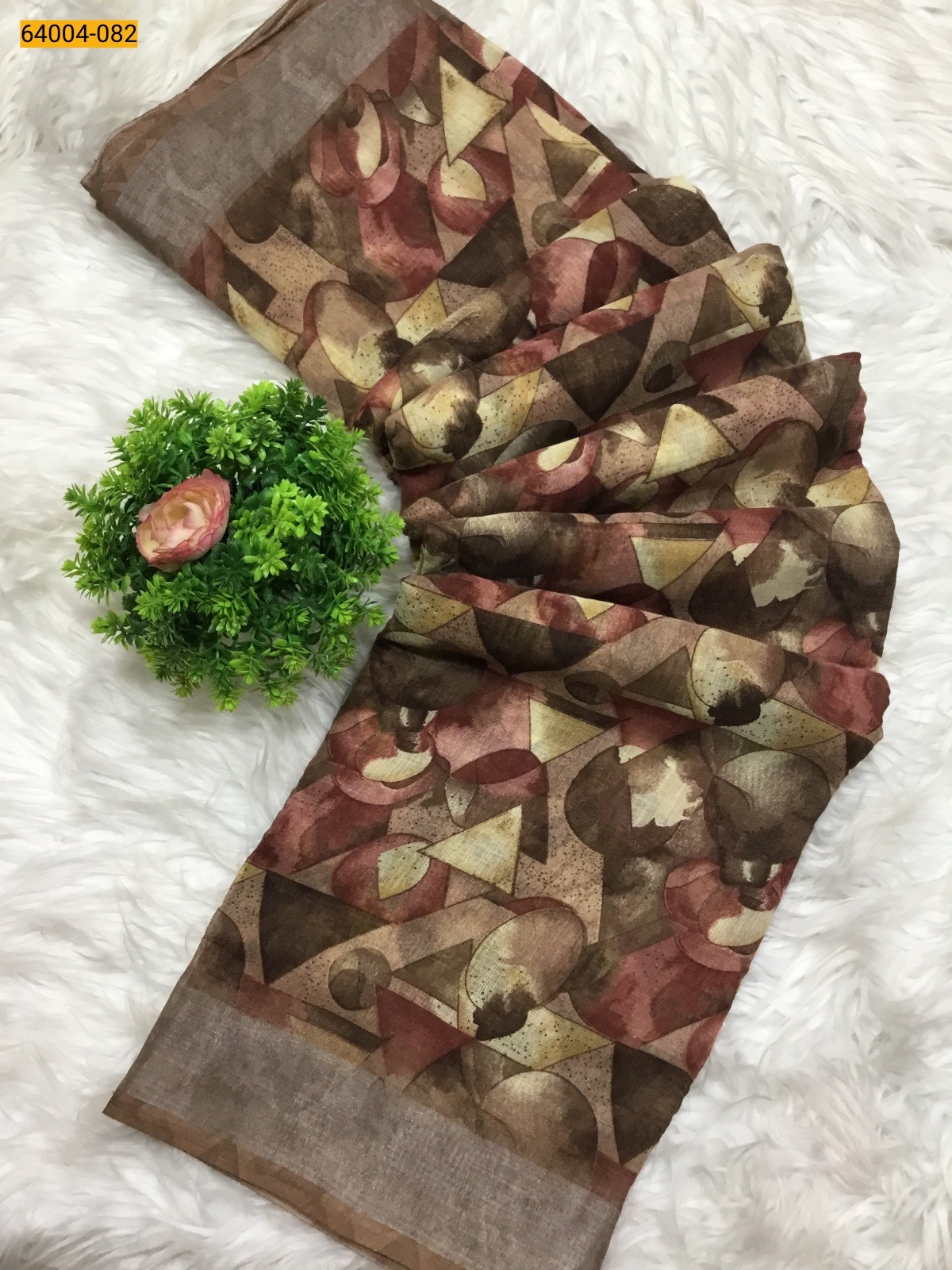 Brown Linen cotton printed sarees