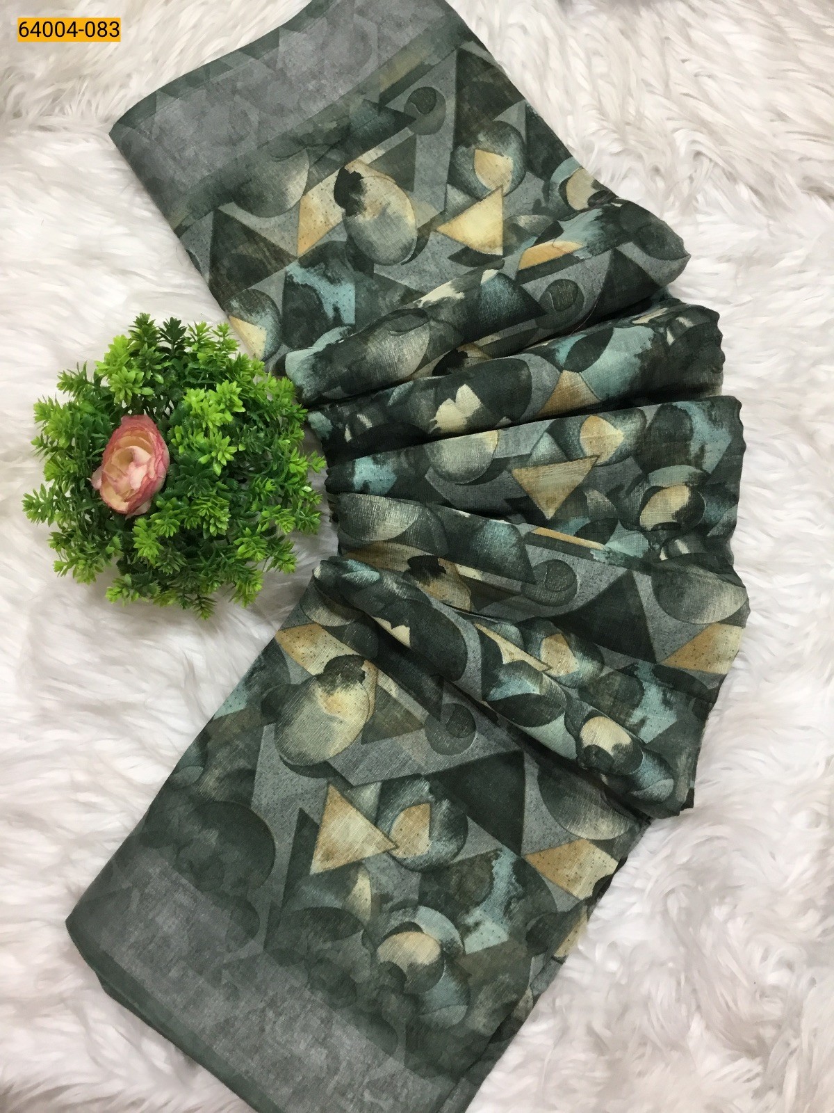 Olive Green Linen cotton printed sarees