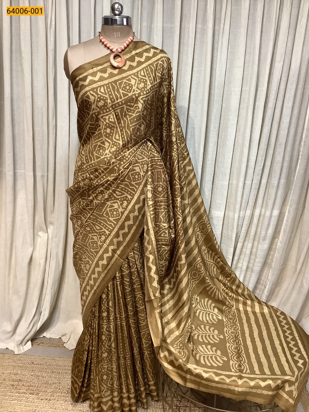 Dark Sandal Crepe Silk Saree