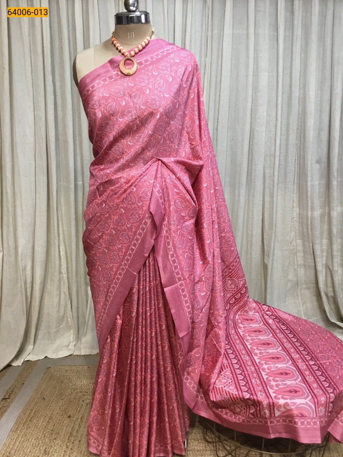 Peach Crepe Silk Saree