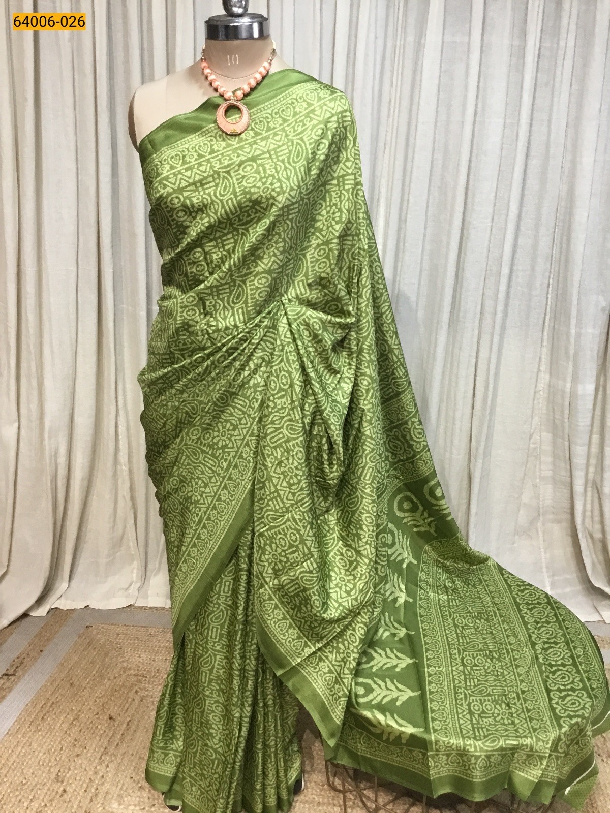 Olive Green Crepe Silk Saree