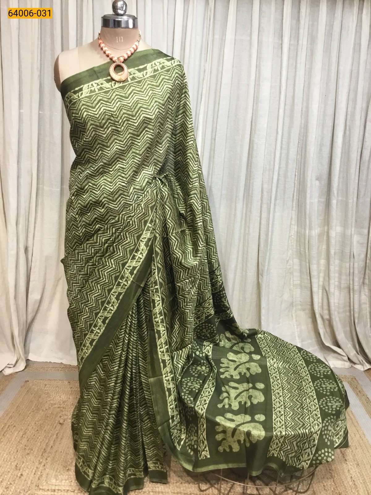 Olive Green Crepe Silk Saree