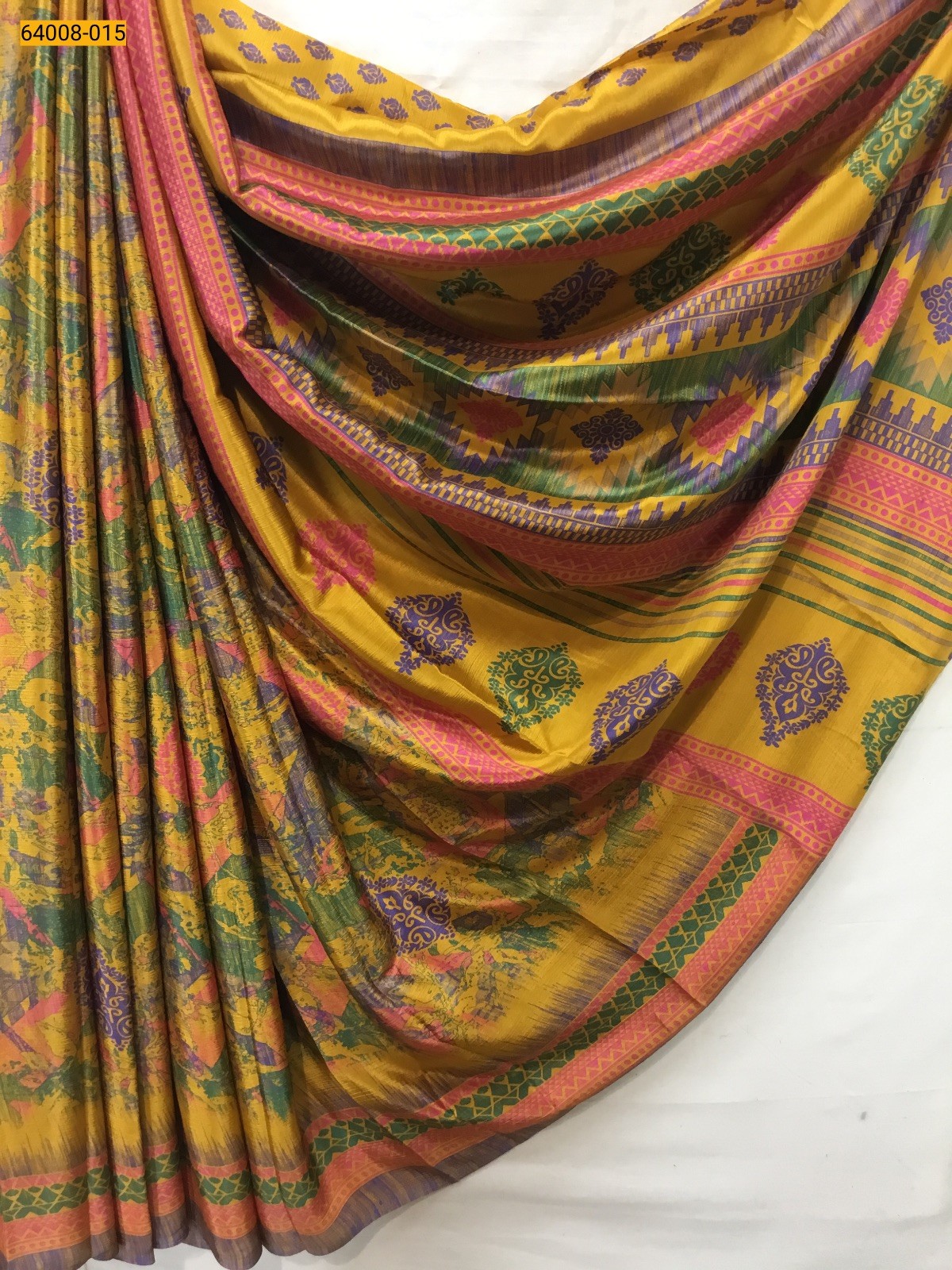 Yellow Crafty Crape Silk Saree