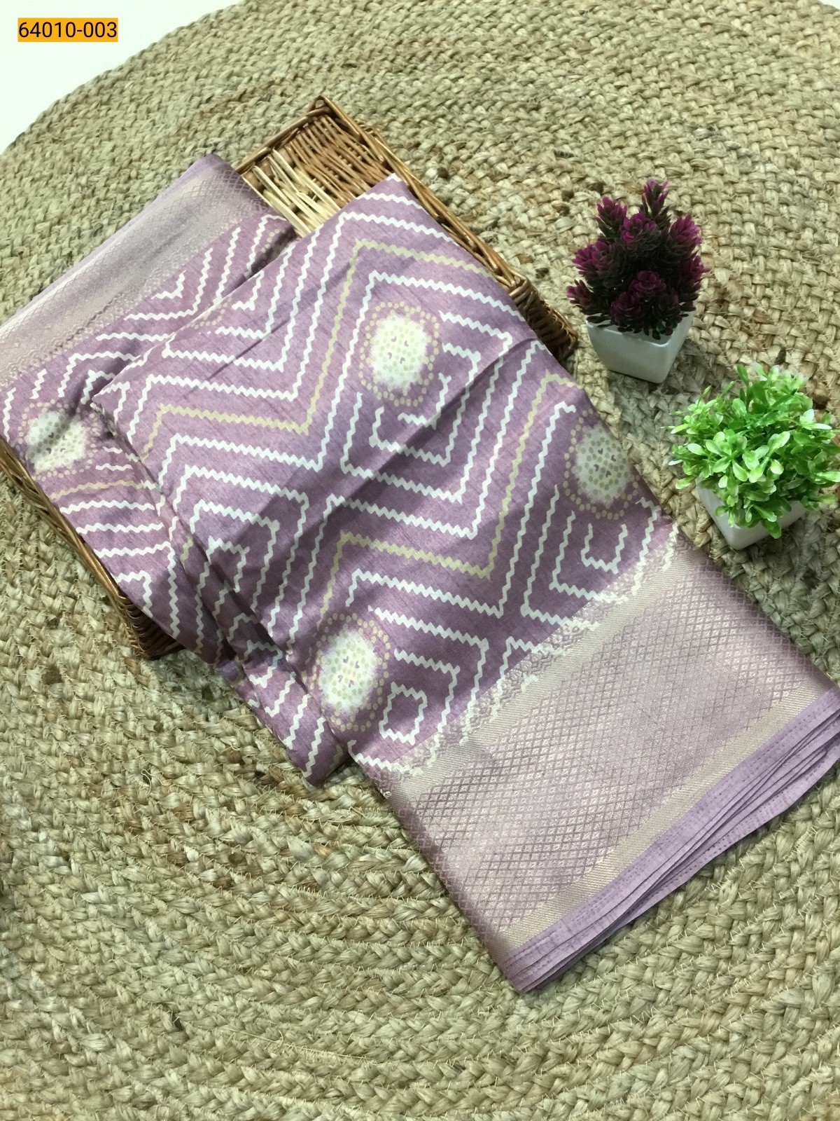 Lavender Printed Fancy Dola Silk Saree