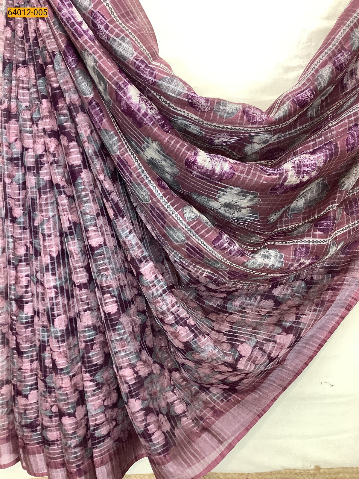 Wine Digital Printed Fancy Linen Cotton Saree