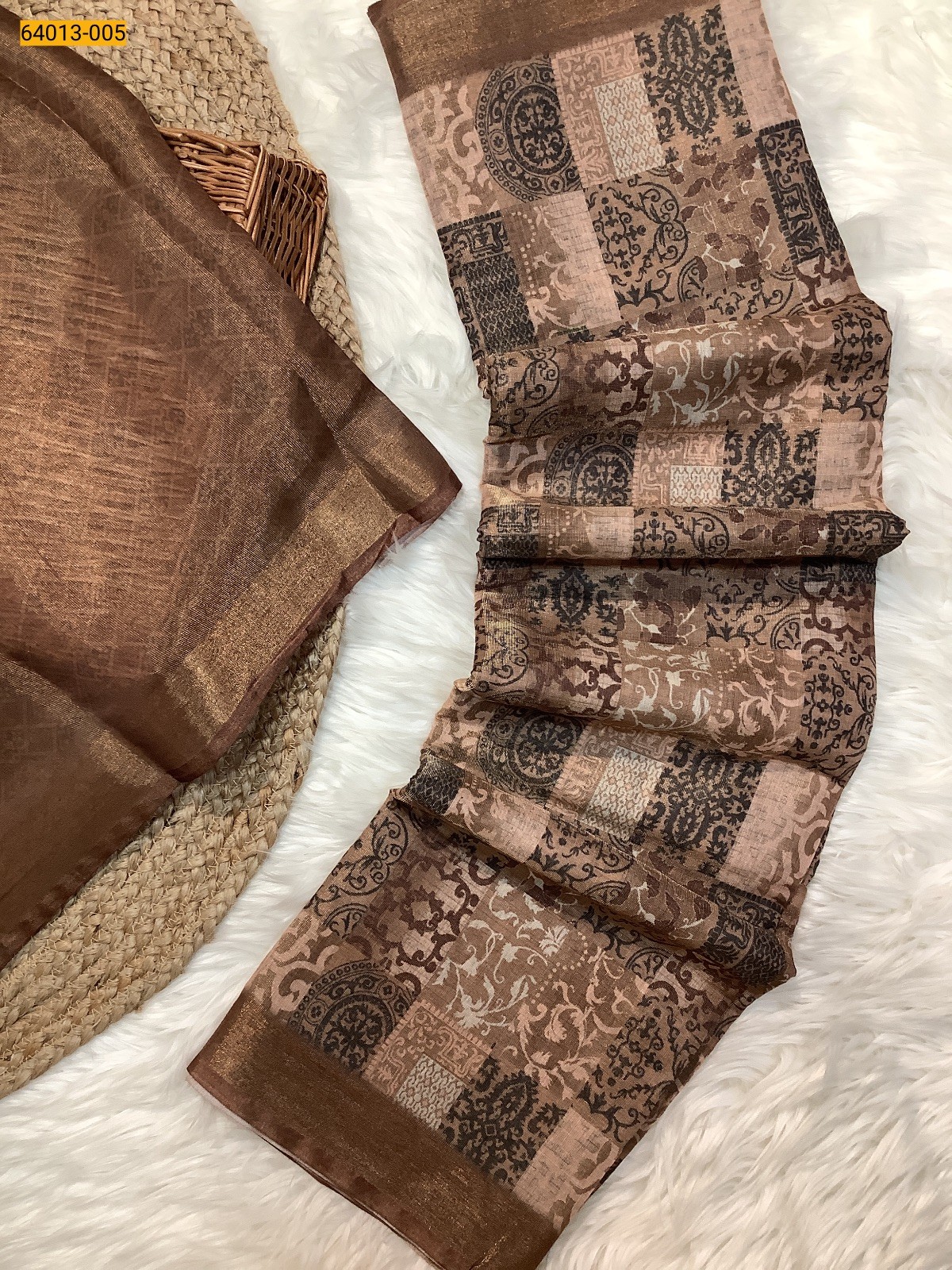 Brown Fancy Digital Printed Tissue Silk Saree