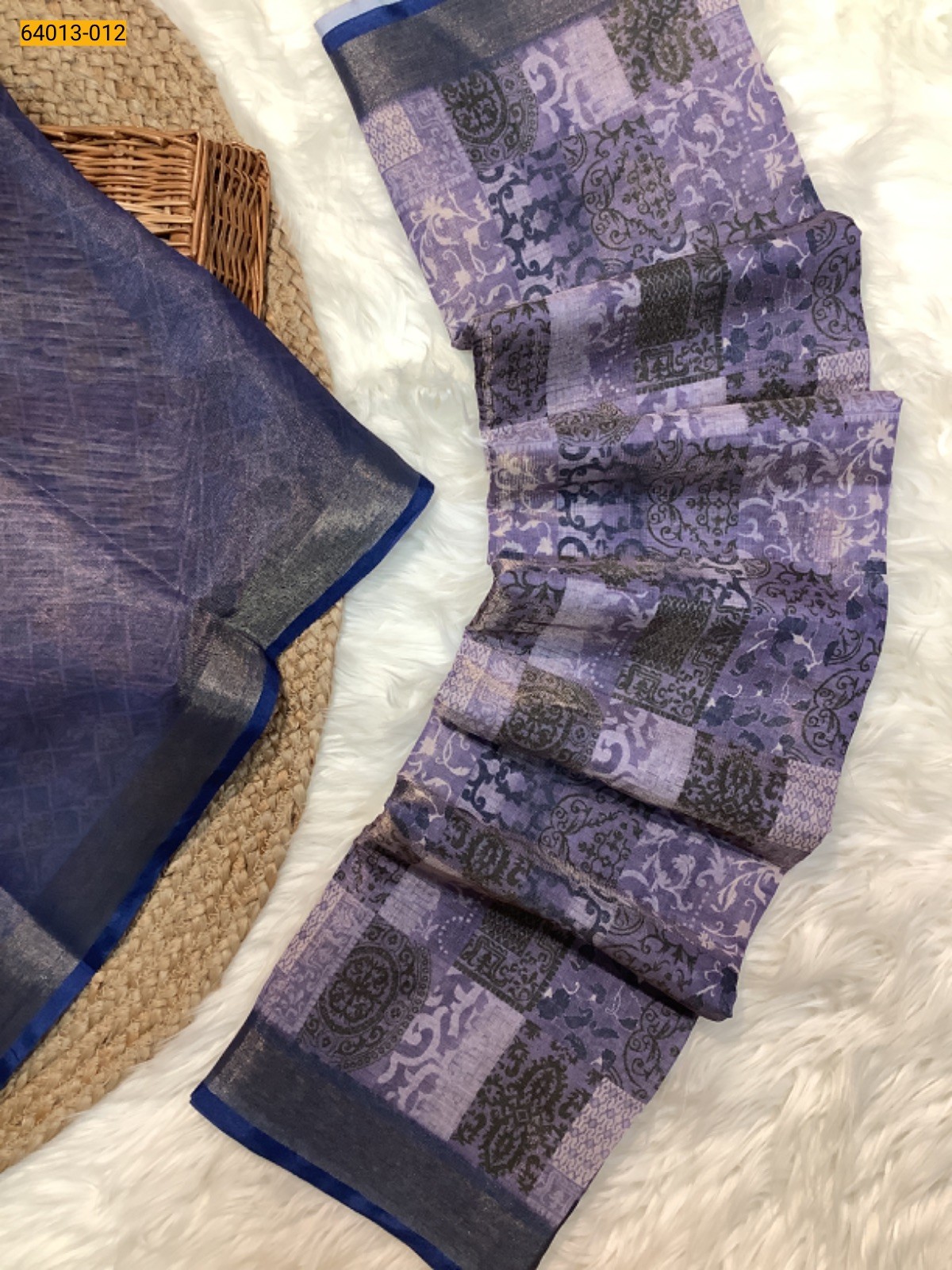 Violet Fancy Digital Printed Tissue Silk Saree