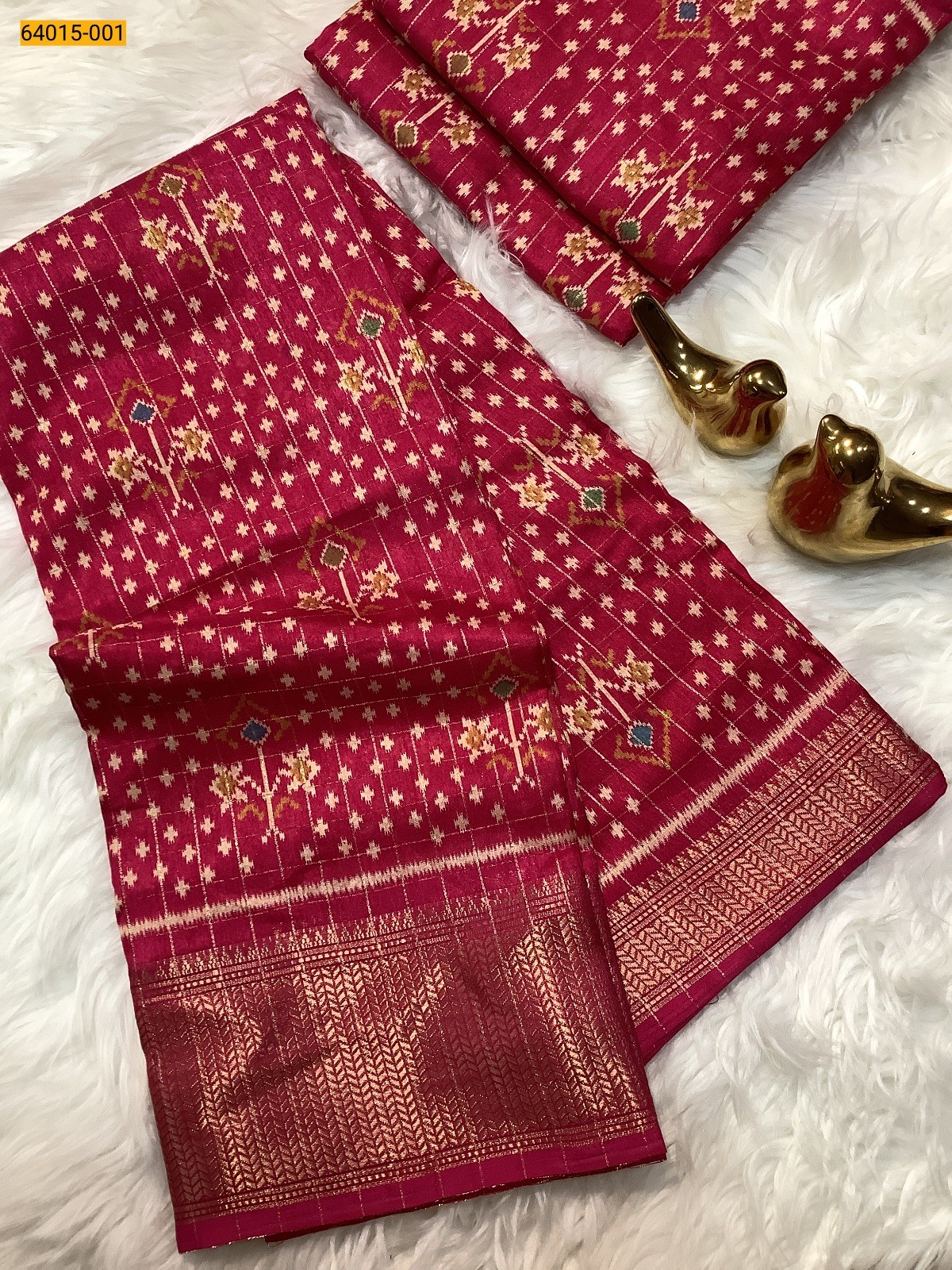 Pink Fancy Dola Printed Silk Checks Saree