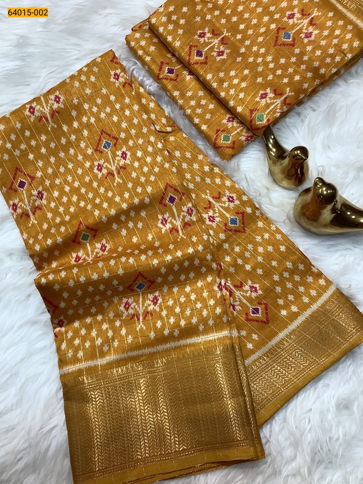 Yellow Fancy Dola Printed Silk Checks Saree