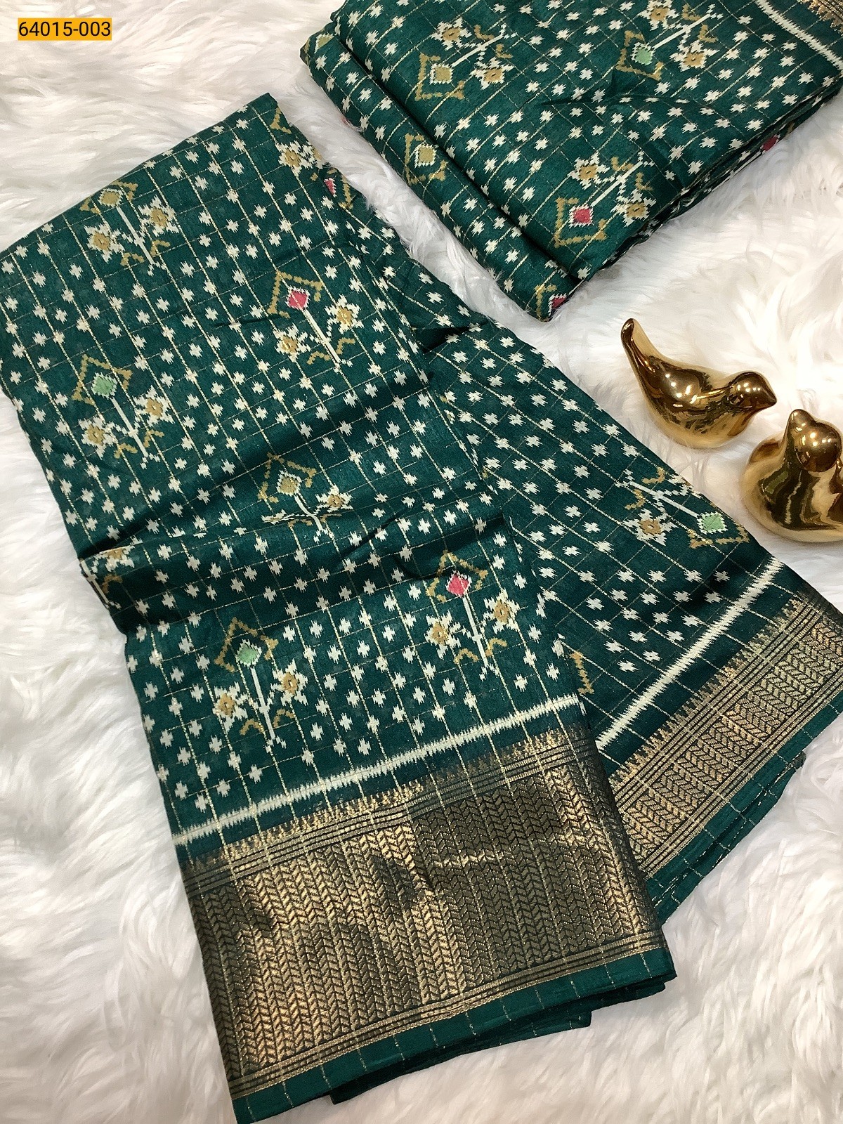 Green Fancy Dola Printed Silk Checks Saree