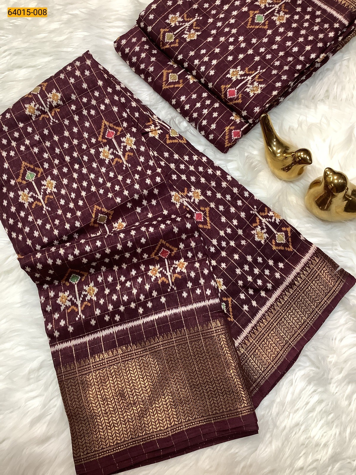 Maroon Fancy Dola Printed Silk Checks Saree