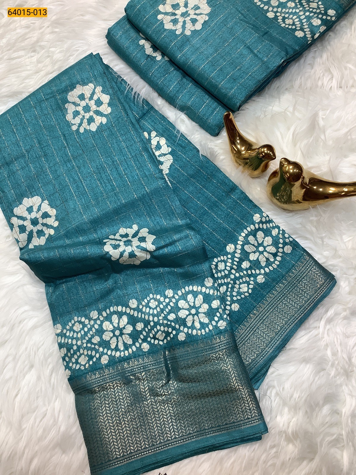 Blue Fancy Dola Printed Silk Checks Saree