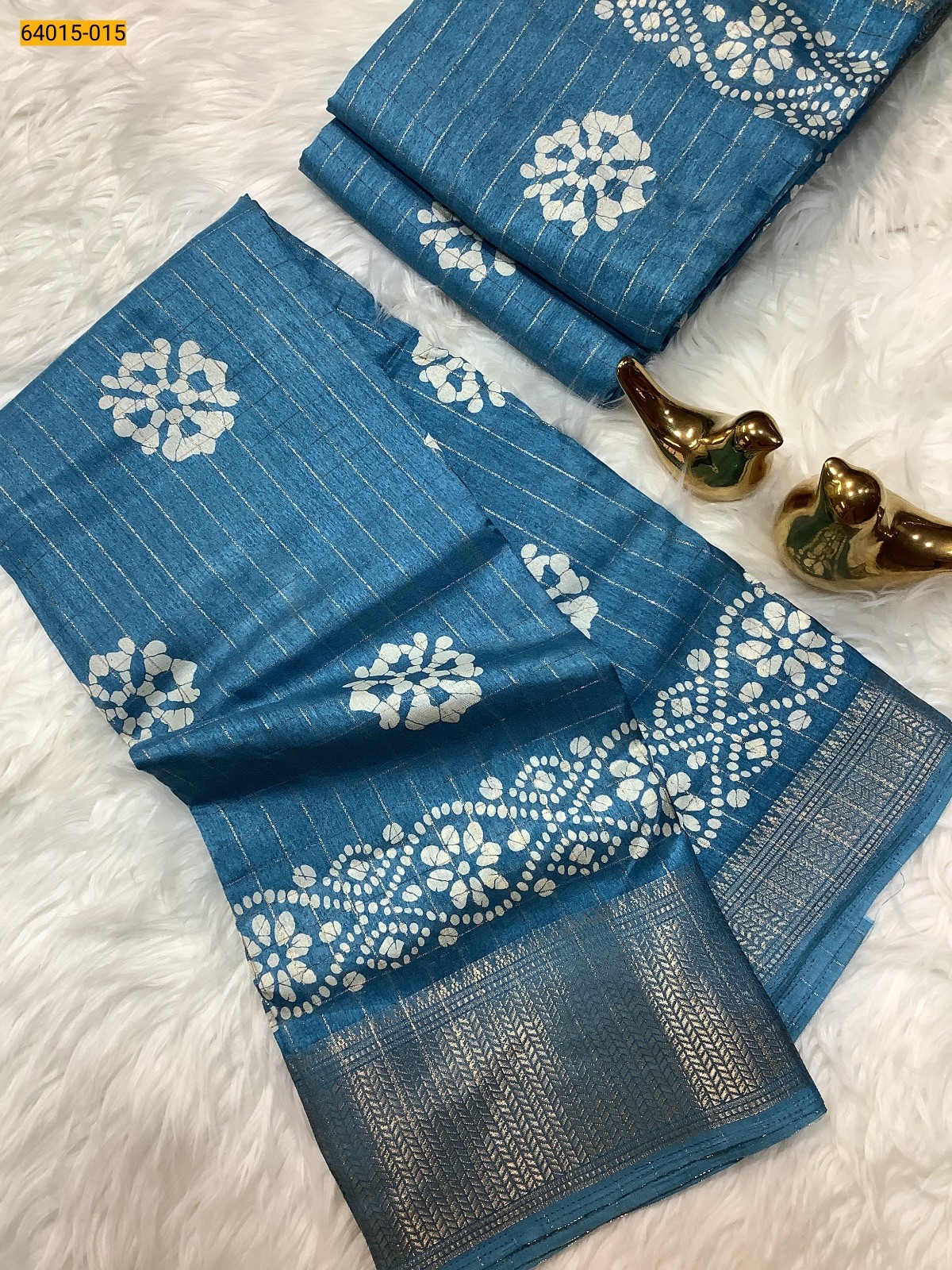 Blue Fancy Dola Printed Silk Checks Saree