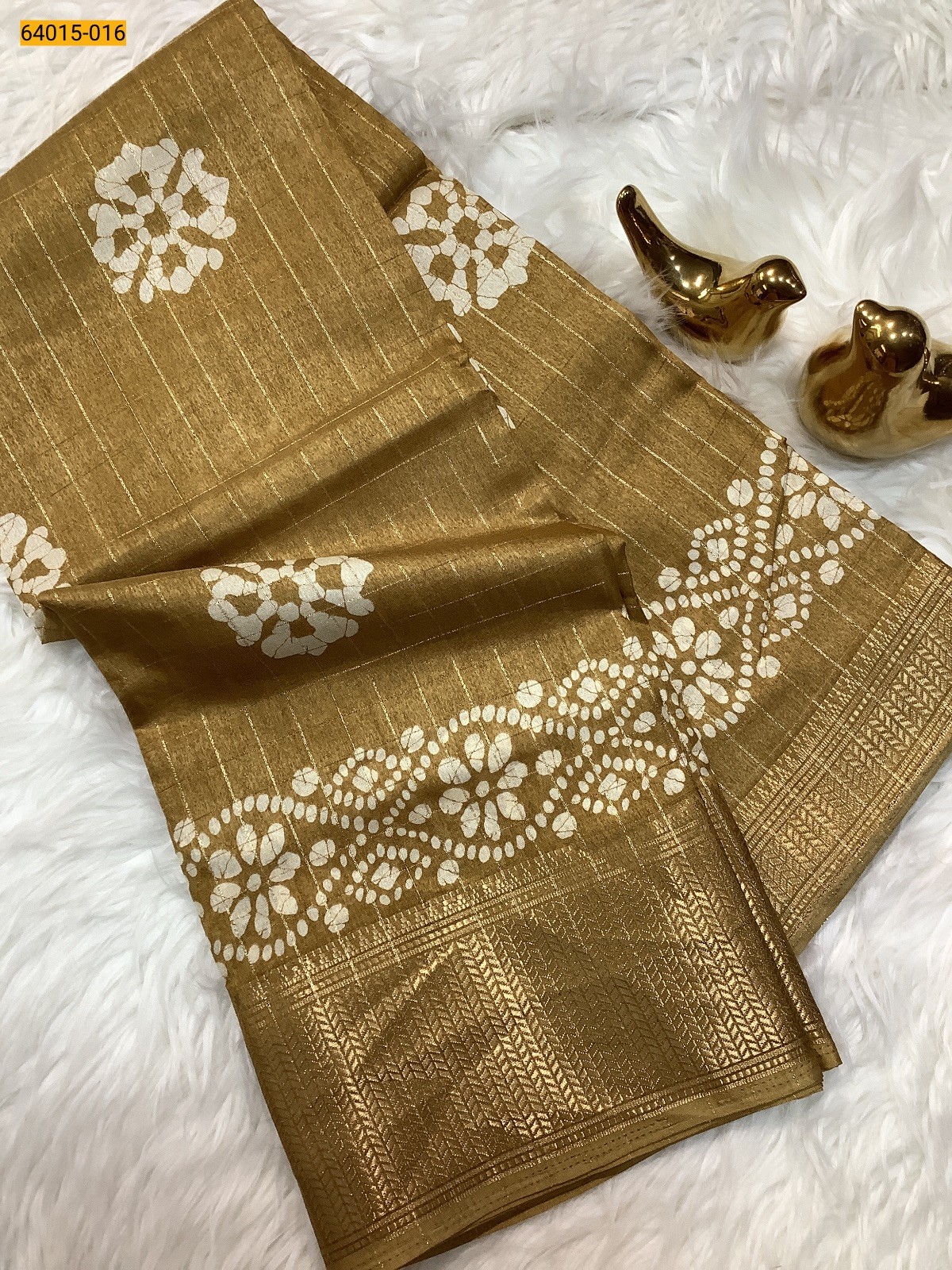 Brown Fancy Dola Printed Silk Checks Saree