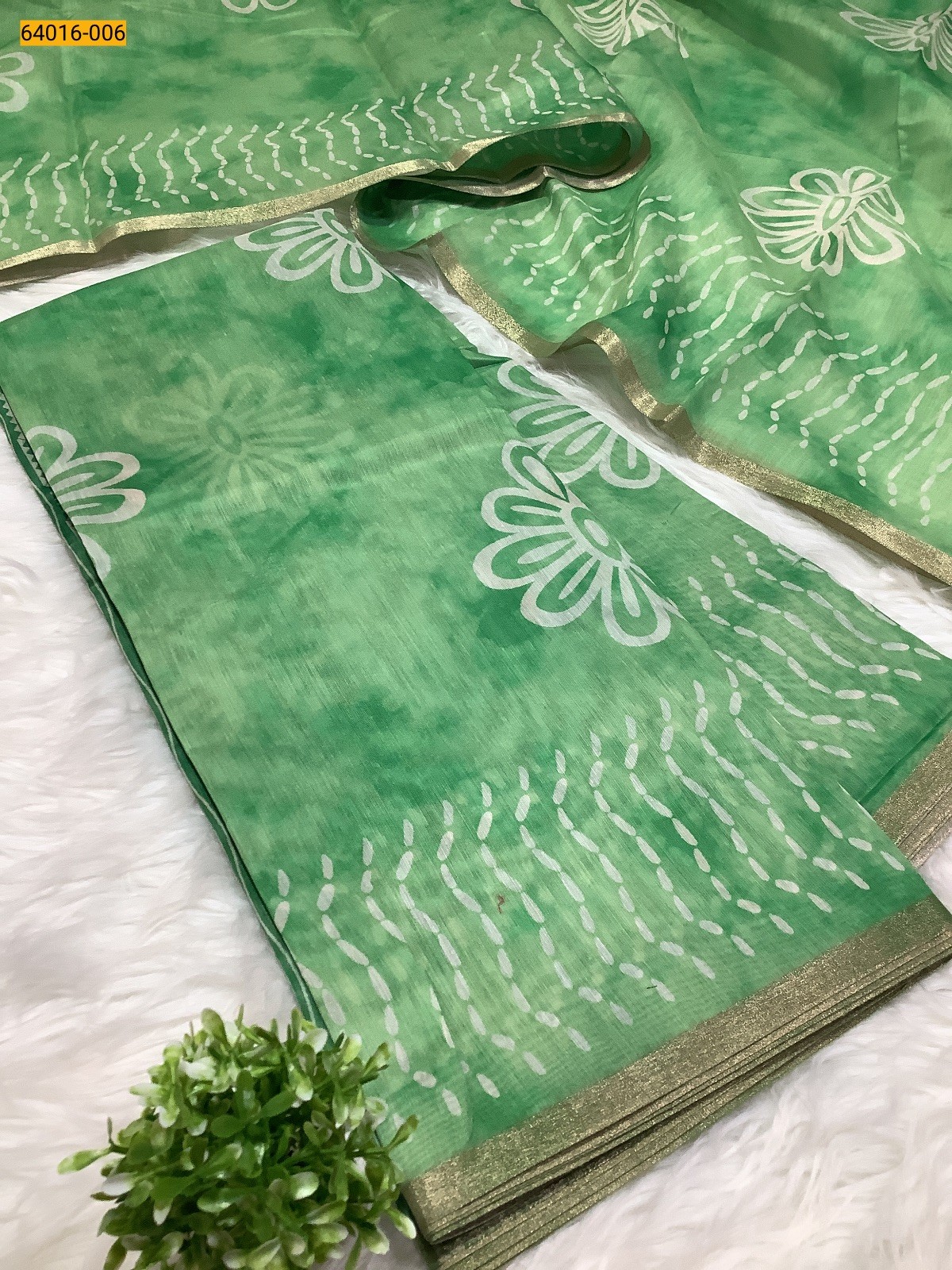 Green Bagru Style Printed Fancy Linen Cotton Silk Blended Saree