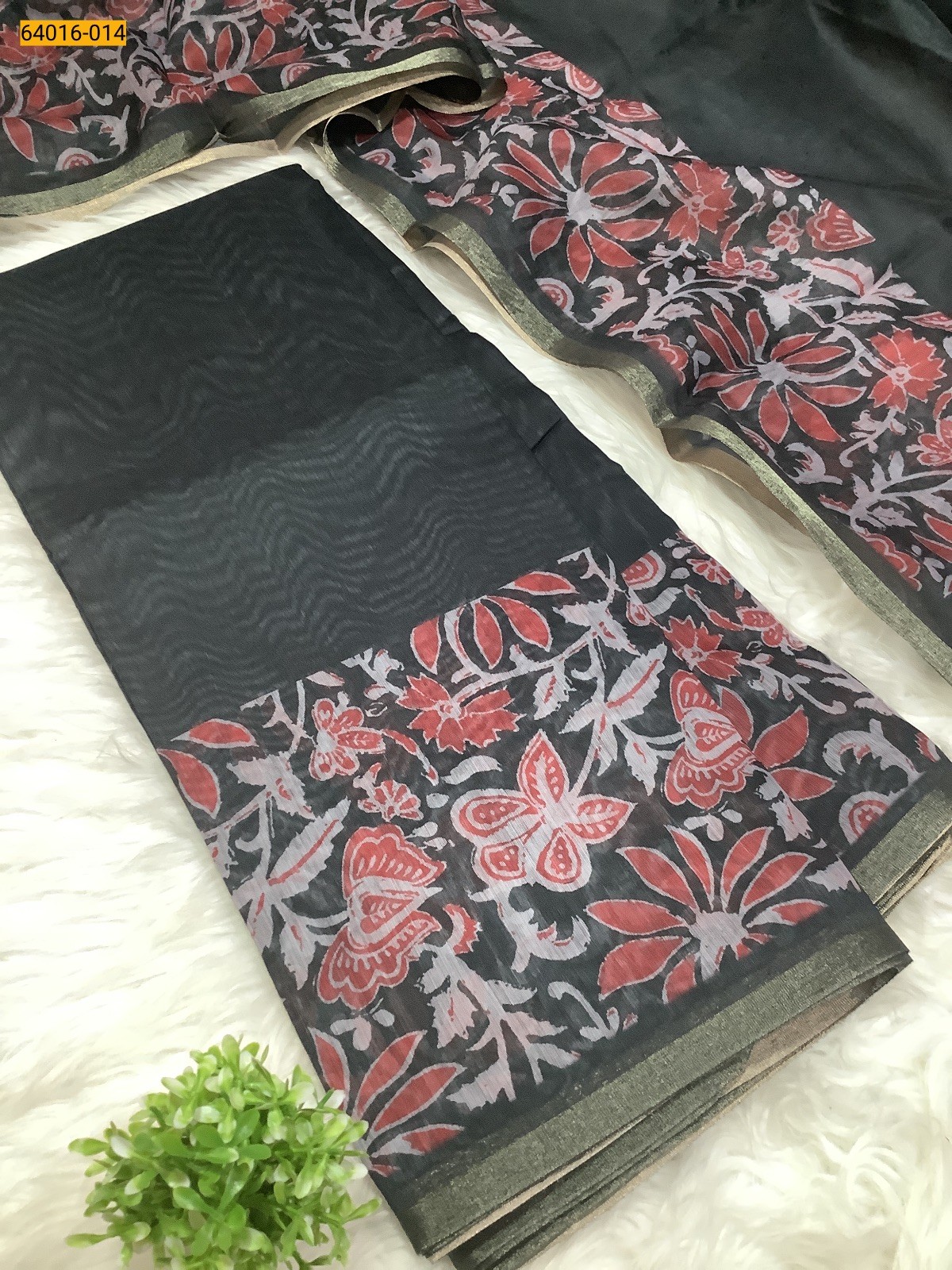 Black Bagru Style Printed Fancy Linen Cotton Silk Blended Saree