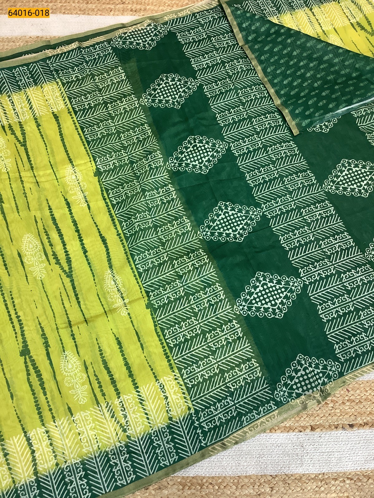 Green Bagru Style Printed Fancy Linen Cotton Silk Blended Saree