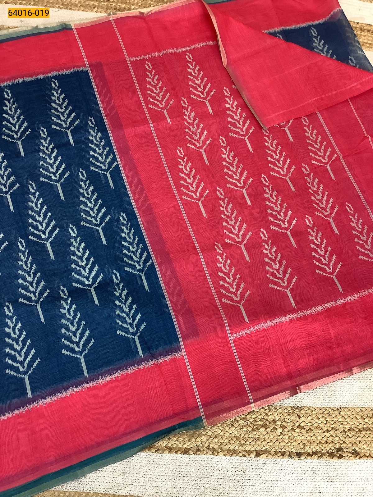 Blue Bagru Style Printed Fancy Linen Cotton Silk Blended Saree