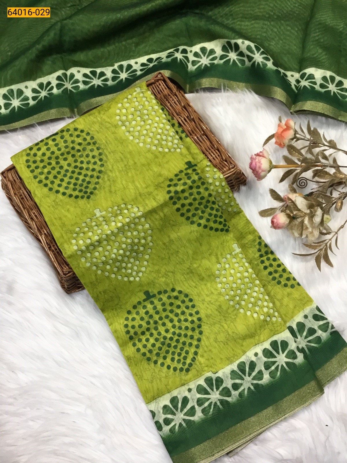 Dark Green Bagru Style Printed Fancy Linen Cotton Silk Blended Saree