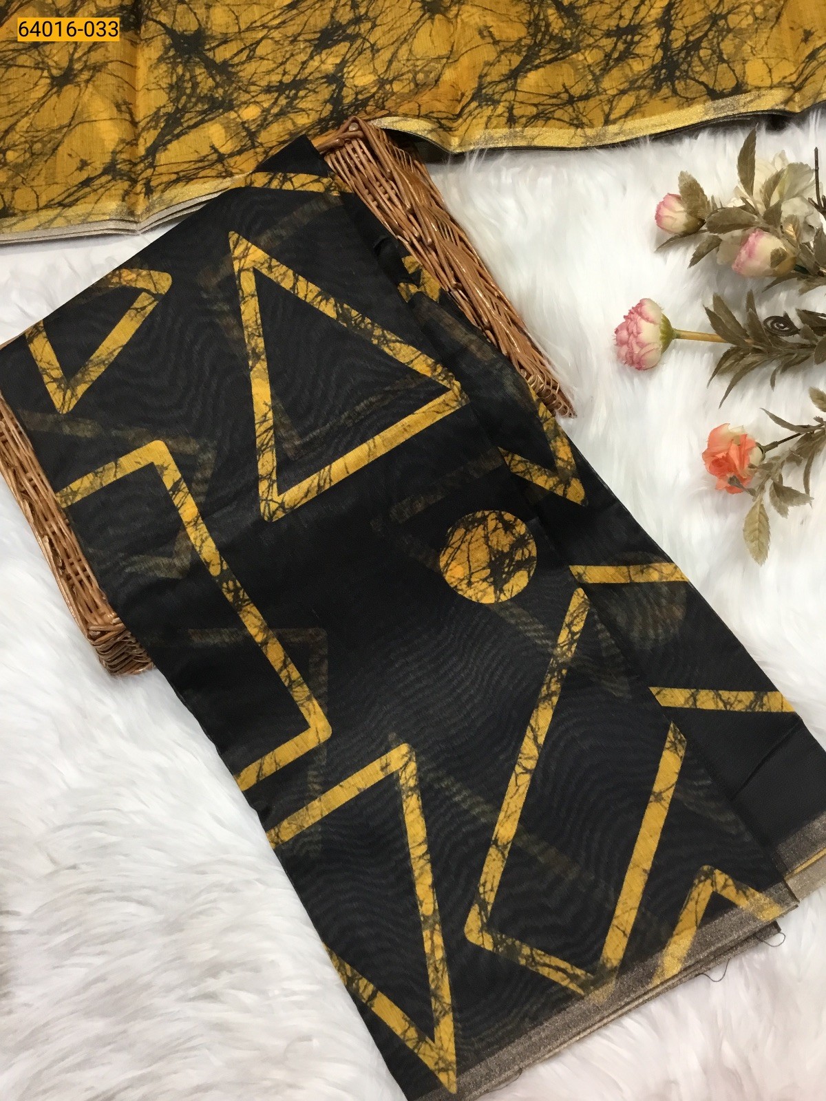 Black Bagru Style Printed Fancy Linen Cotton Silk Blended Saree