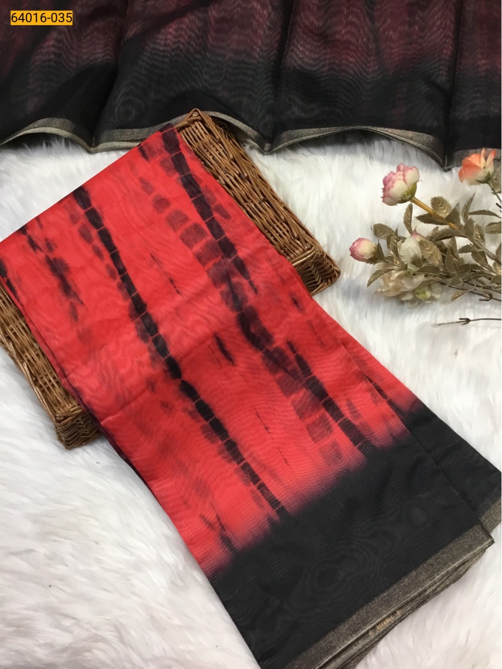Red Bagru Style Printed Fancy Linen Cotton Silk Blended Saree