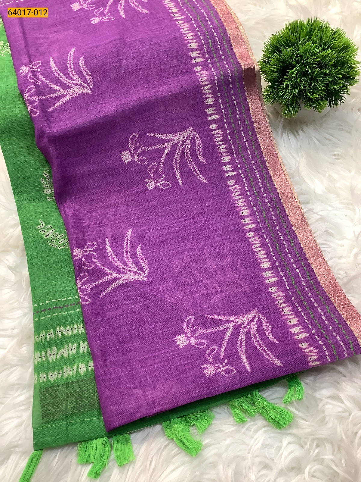 Violet With Green Fancy Linen Cotton Silk Blended Saree