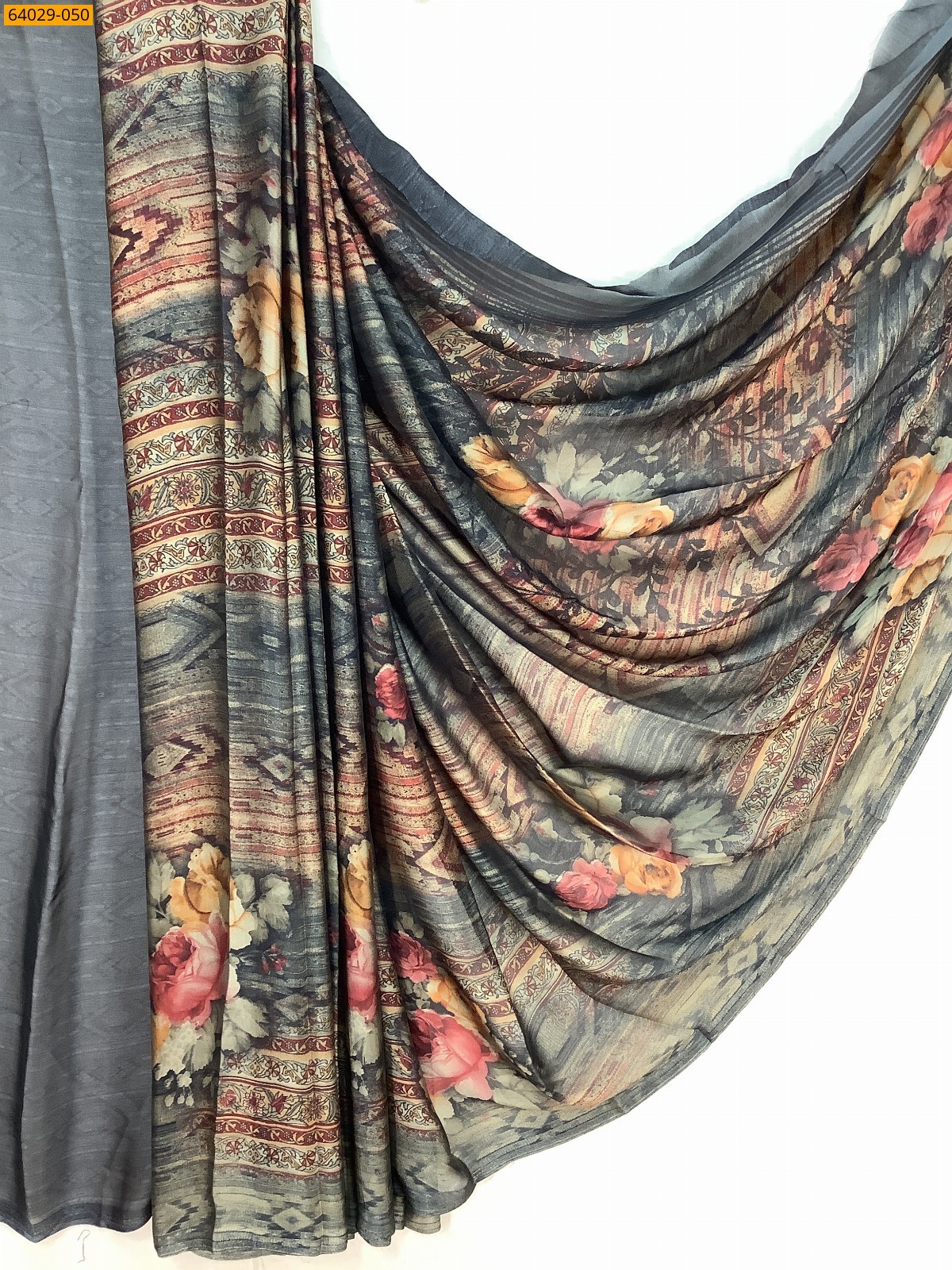 Gray Metallic Chiffon Printed Sarees
