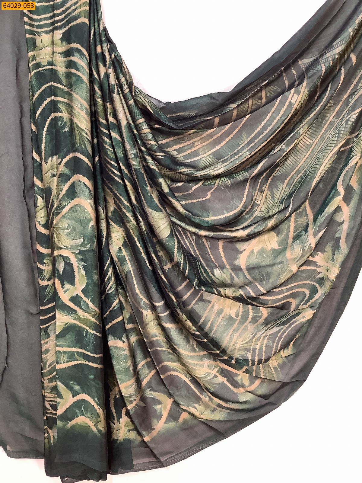 Dark Green Metallic Chiffon Printed Sarees