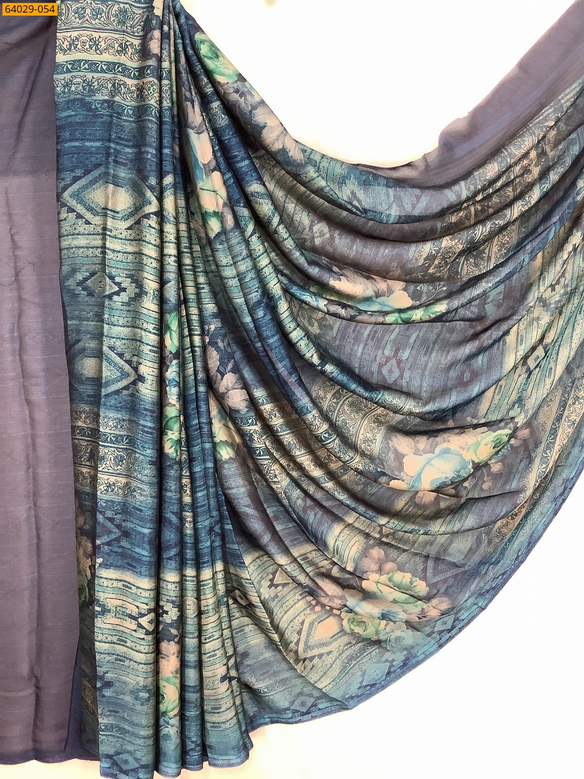 Blue Metallic Chiffon Printed Sarees