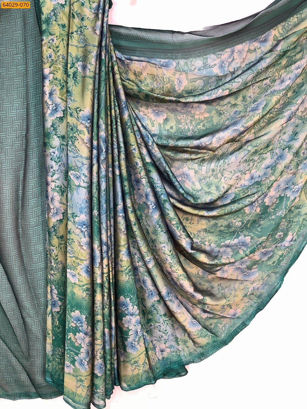 Green Metallic Chiffon Printed Sarees