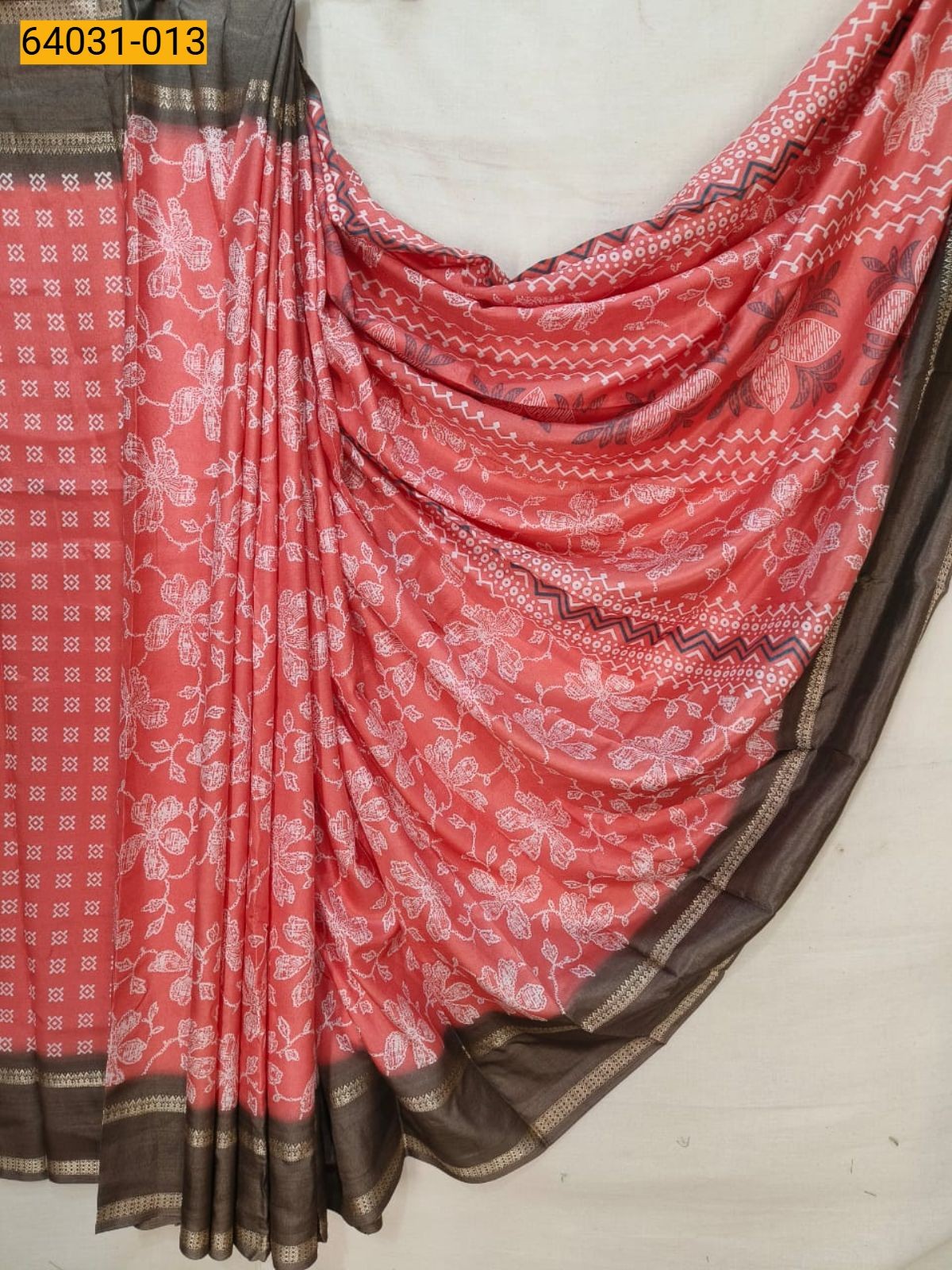 Peach Fancy bentex crepe silk printed sarees