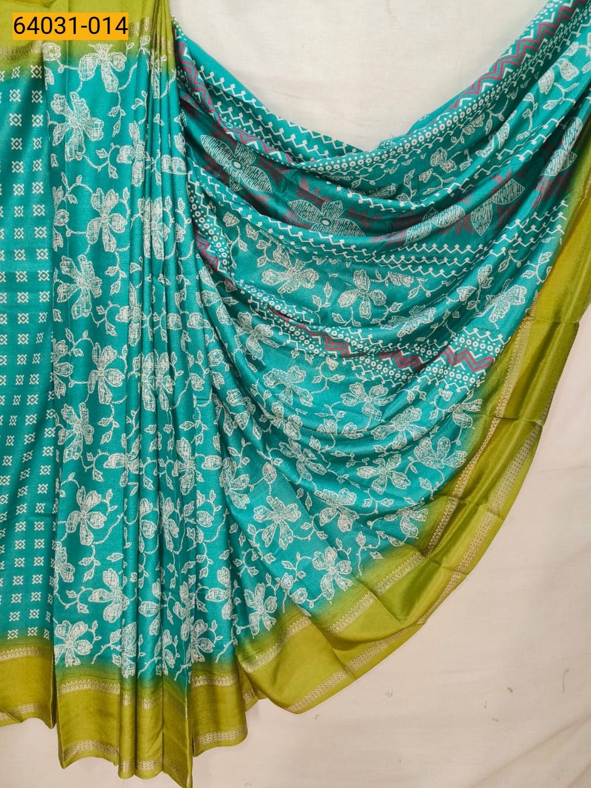 Rama green Fancy bentex crepe silk printed sarees
