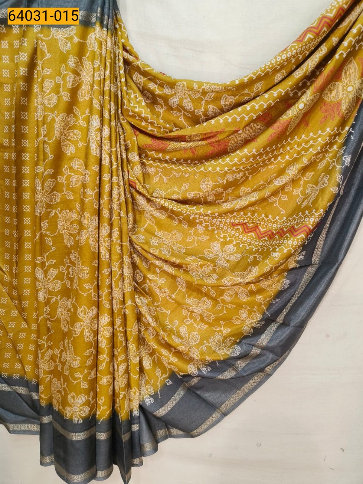 Yellow Fancy bentex crepe silk printed sarees