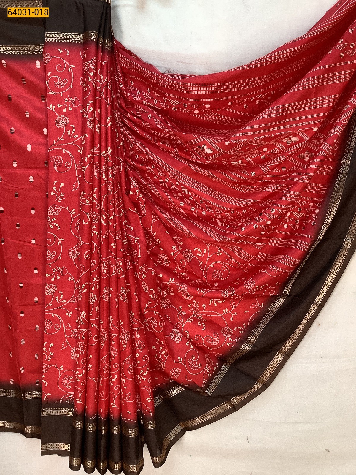 Red Fancy bentex crepe silk printed sarees
