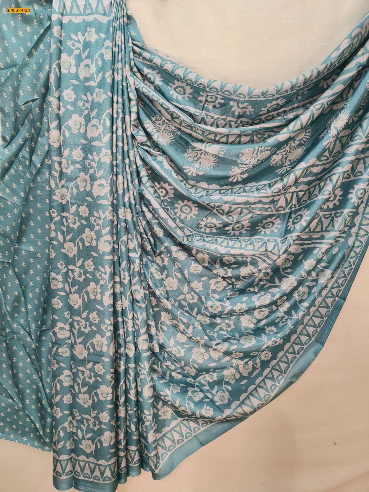 Sea Blue Crepe Silk Printed Sarees